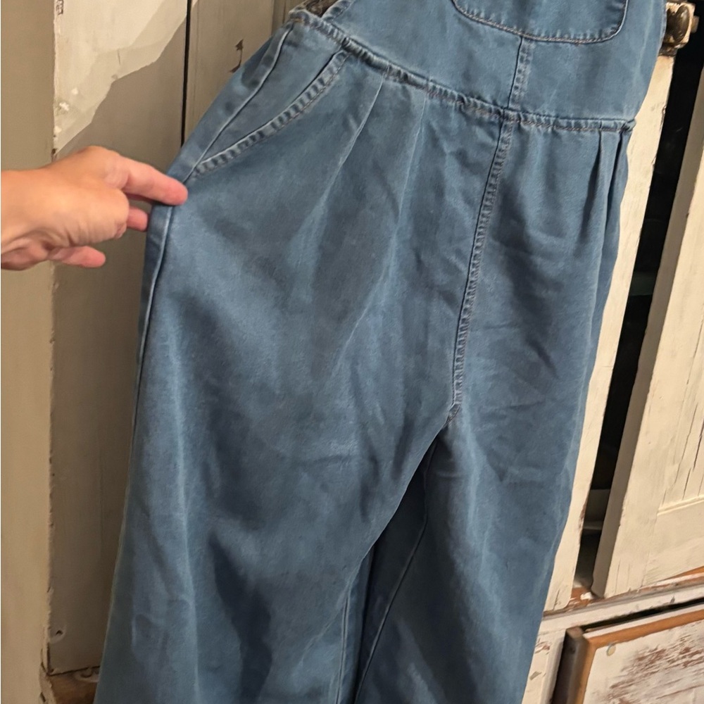 Blue Denim-Look Wide Leg Jumpsuit